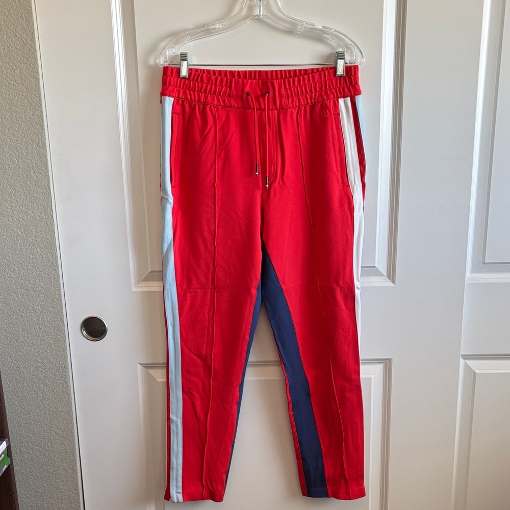 Wilson Red Track Pants with White and Navy Side Stripes